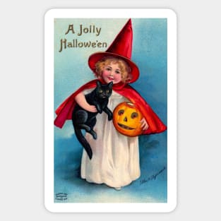 Vintage Halloween Girl Black Cat Sticker